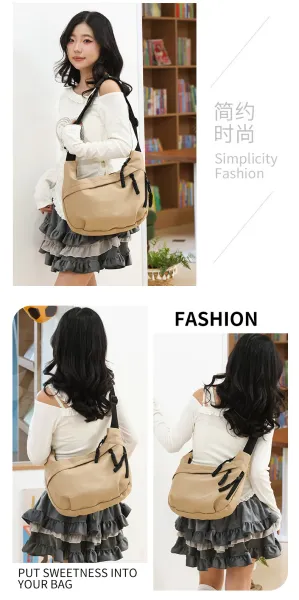 Design Canvas Hobo Bag Beige with Black Straps Shoulder Bag - 27