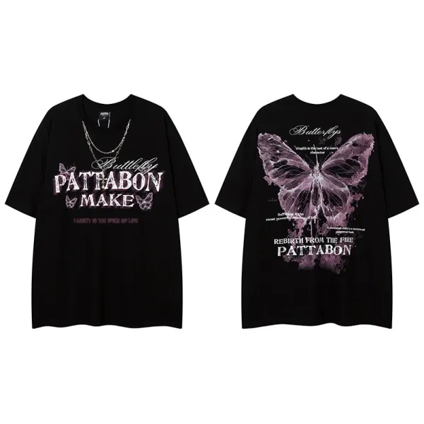 Design Pattabon Butterfly Graphic Oversized T-Shirt Black T-Shirts - 1