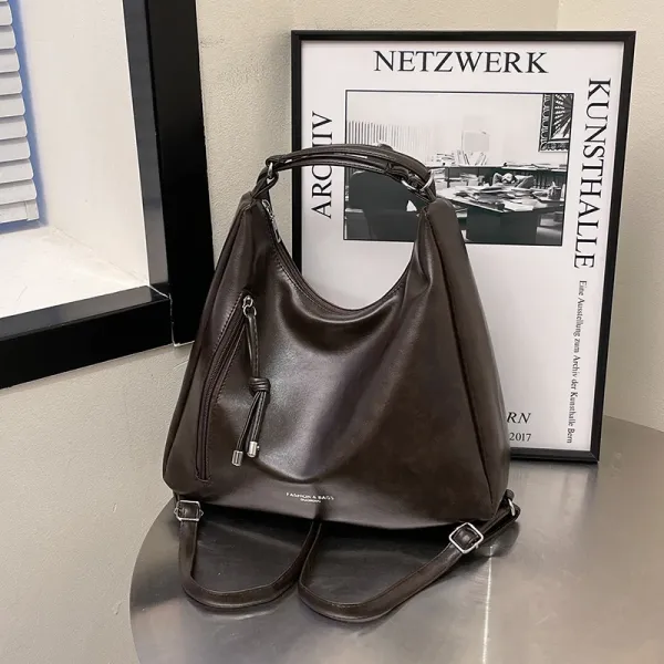 Design Fashion & Bags Hobo Bag Brown Leather-Effect Shoulder Bag Shoulder Bags - 1