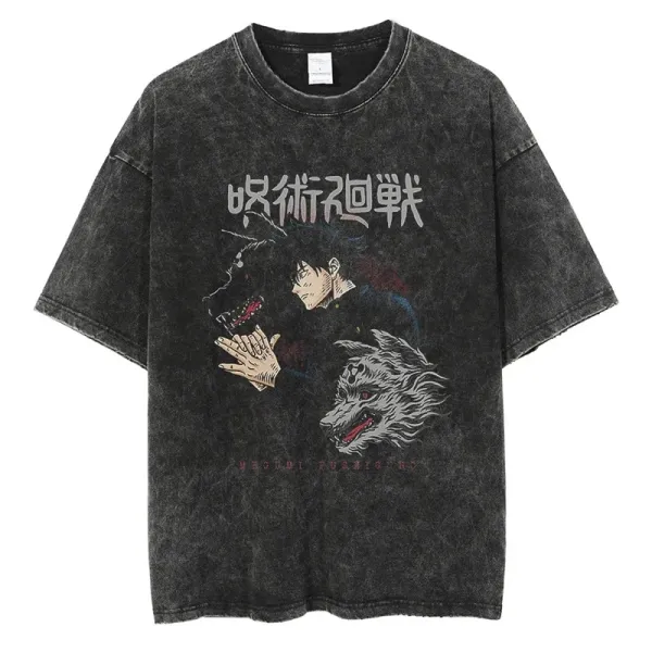 Design Jujutsu Kaisen Graphic Print Acid Wash Black T-Shirt T-Shirts - 1