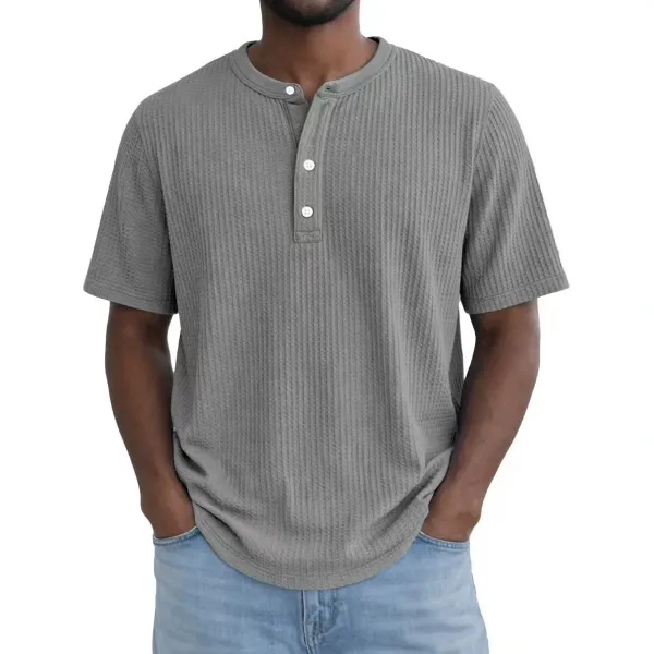 Design Gray Ribbed Henley T-Shirt T-Shirts - 6