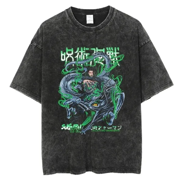 Design Dragon Battle Graphic Acid Wash T-Shirt - 1