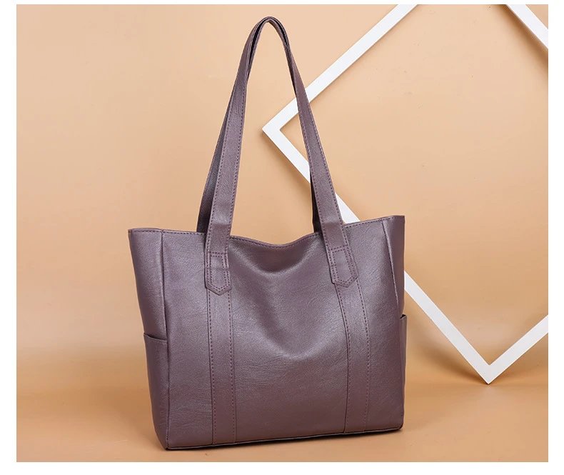 Design Classic Tote Bag Brown Leather-Effect Handbag - 13
