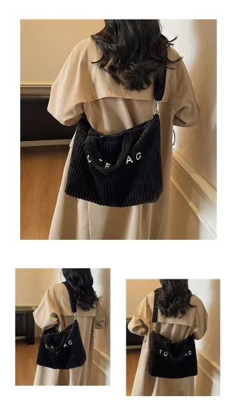 Design Corduroy Tote Bag Beige - 14