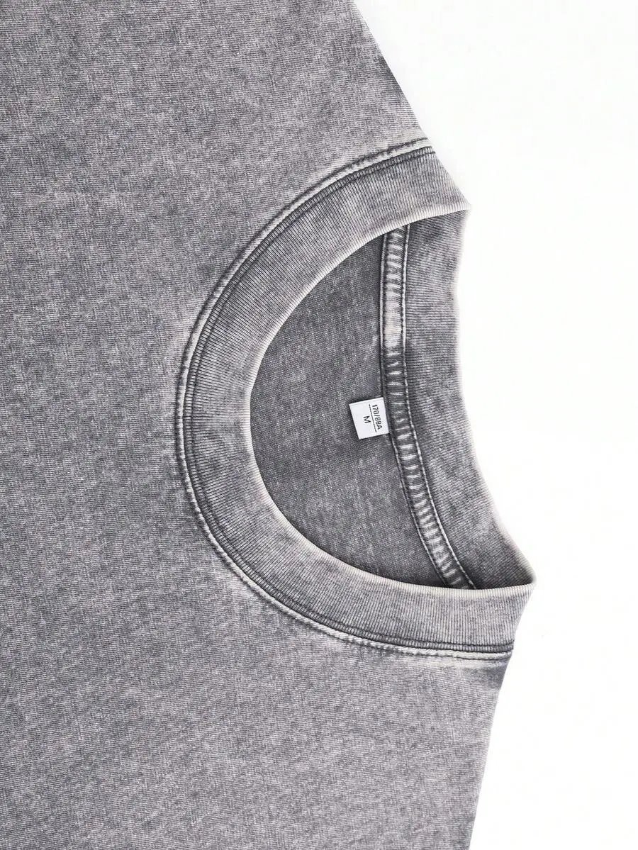 Design Sleeveless Graphic Tee Gray Washed Vest Top - 8
