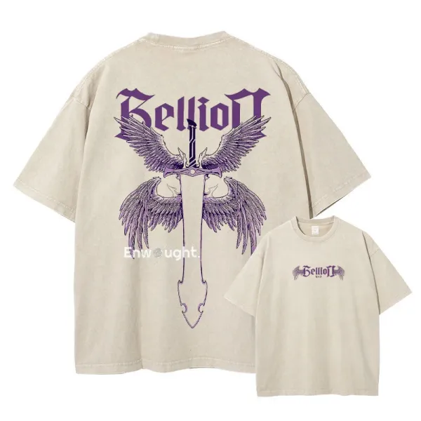 Design Bellion Wings Sword Graphic T-Shirt Beige T-Shirts - 1