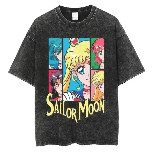 Design Sailor Moon Graphic Print Acid Wash T-Shirt T-Shirts - 1