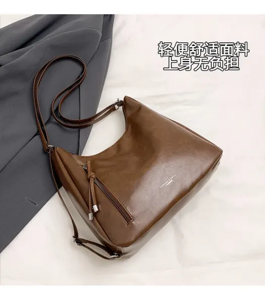 Design Fashion & Bags Hobo Bag Brown Leather-Effect Shoulder Bag Shoulder Bags - 8