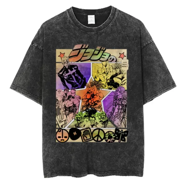 Design JoJo's Bizarre Adventure x Unspecified Brand Graphic Print Acid Wash Black T-Shirt T-Shirts - 1