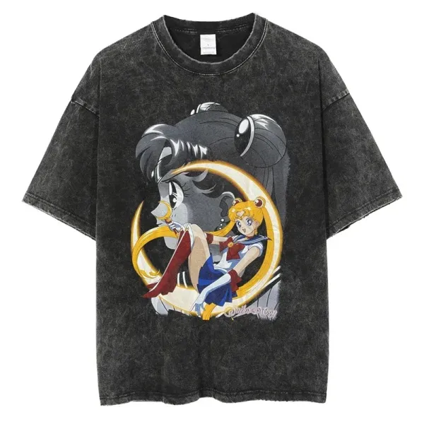 Design Sailor Moon x Unknown Brand Acid Wash Black Graphic T-Shirt T-Shirts - 1
