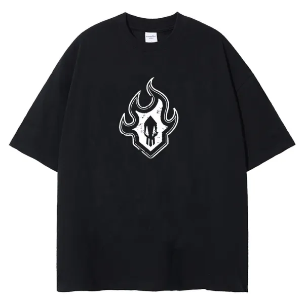 Design Flame Skull Graphic Oversized T-Shirt Black - 1