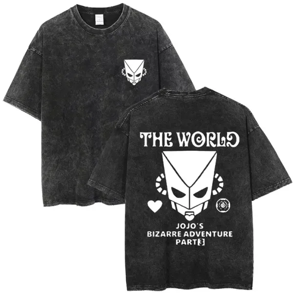 Design JoJo's Bizarre Adventure The World T-Shirt Black Acid Wash T-Shirts - 1
