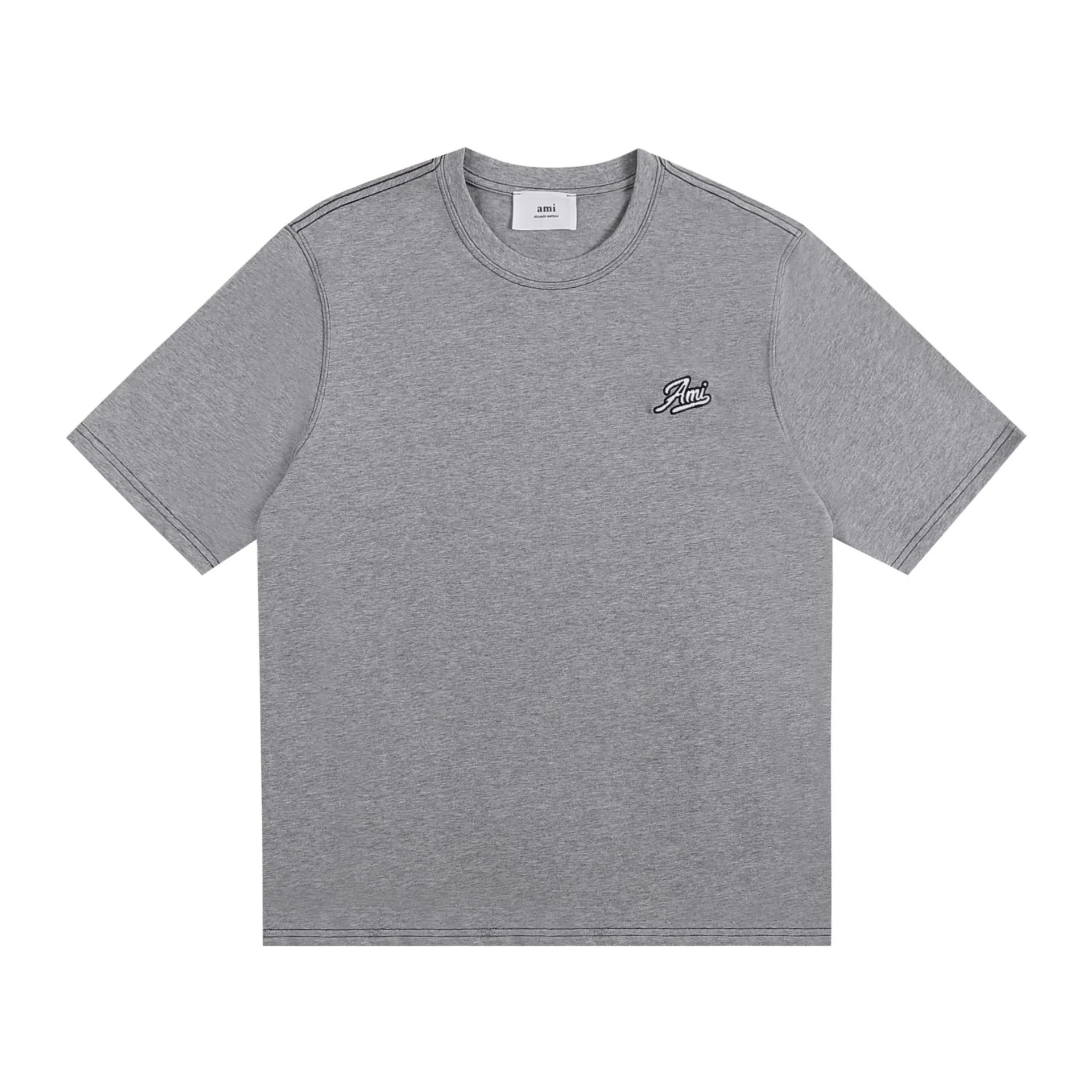 AMI Paris Logo Embroidered Beige T-Shirt - 17