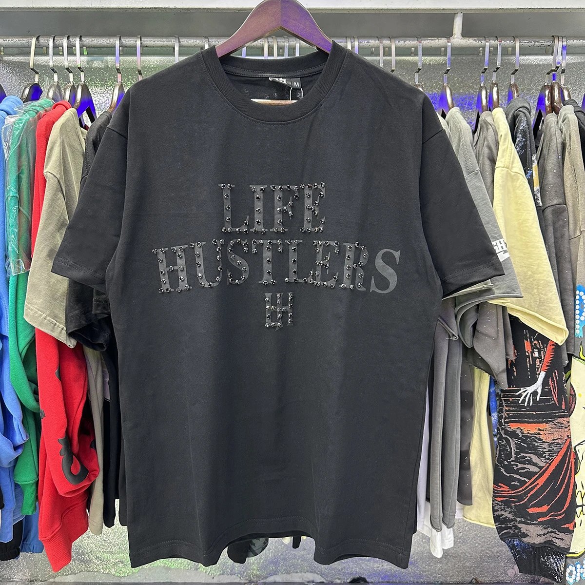 Design Studded Blue 'H' Graphic T-Shirt Black - 8