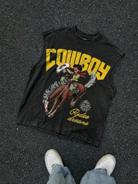 Autry Cowboy Rodeo Dreams Sleeveless Tee Black Vest Top - 7