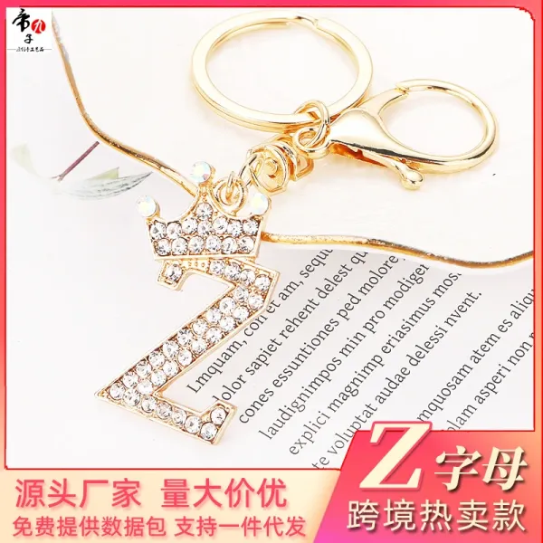 Design Letter Z Crystal Crown Keychain Gold Jewelry - 1