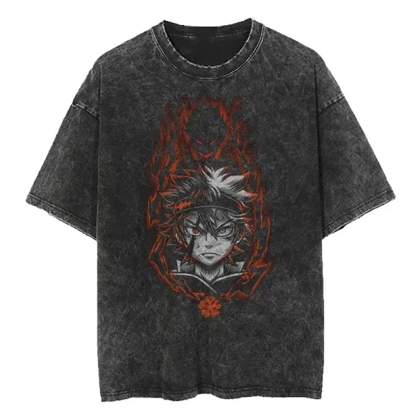 Design Black Acid Wash Anime Graphic T-Shirt - 1