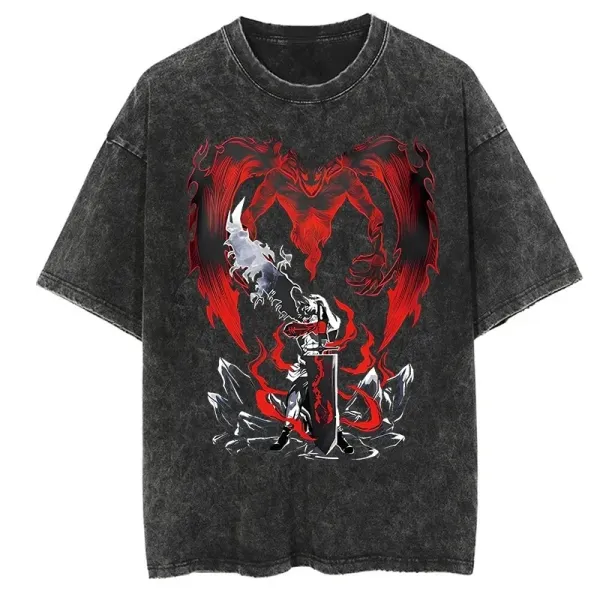 Design Graphic Print Acid Wash Black T-Shirt - 1