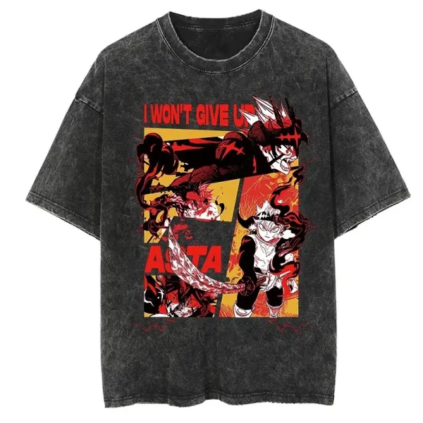 Design Anime Graphic Distressed Black T-Shirt - 1