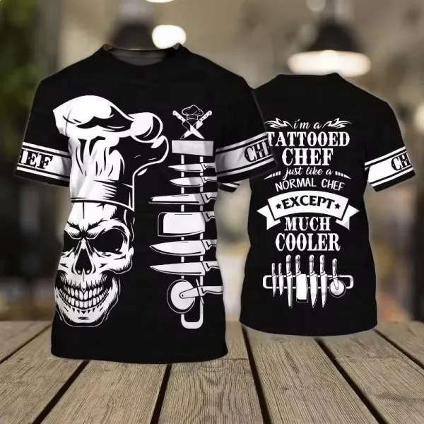 Design Chef Jacket T-Shirt Black with White Toque Print - 2
