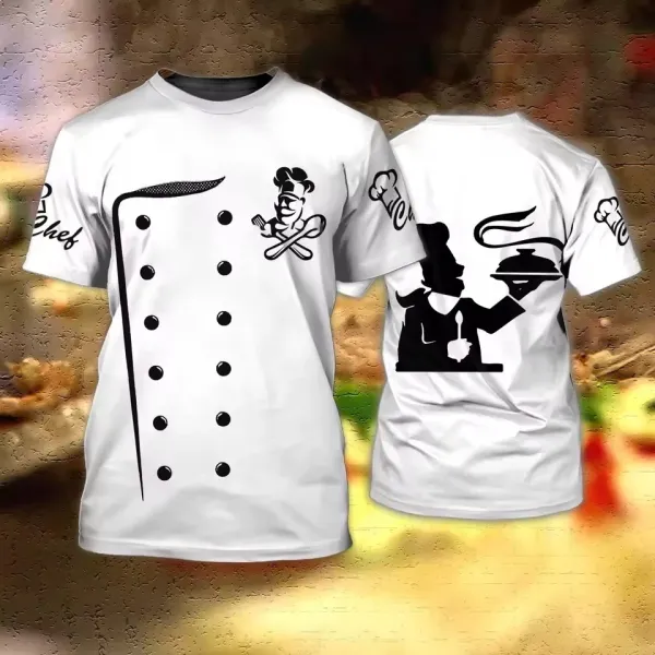 Design Chef Jacket T-Shirt Black with White Toque Print - 6
