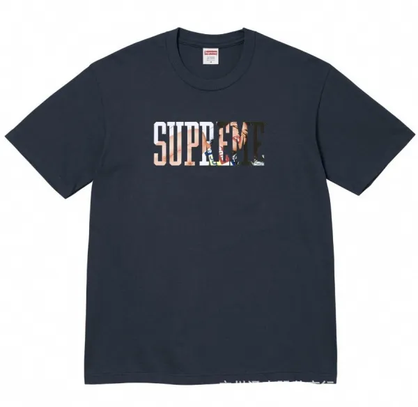 Supreme Photo Collage Box Logo T-Shirt Navy - 1