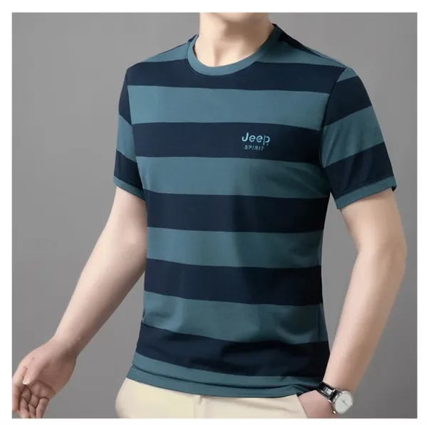 Design Jeep Spirit Striped Crew Neck T-Shirt Brown and Navy T-Shirts - 11