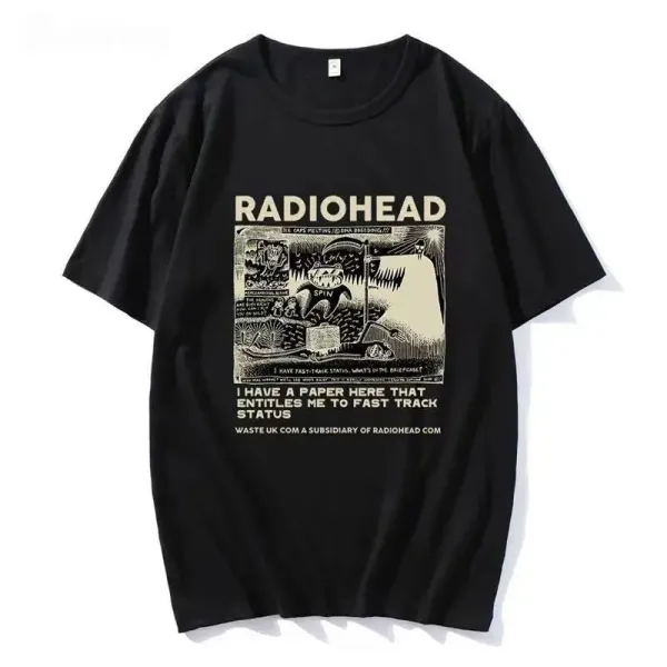 Design Radiohead Fast Track Status Graphic T-Shirt Black T-Shirts - 1