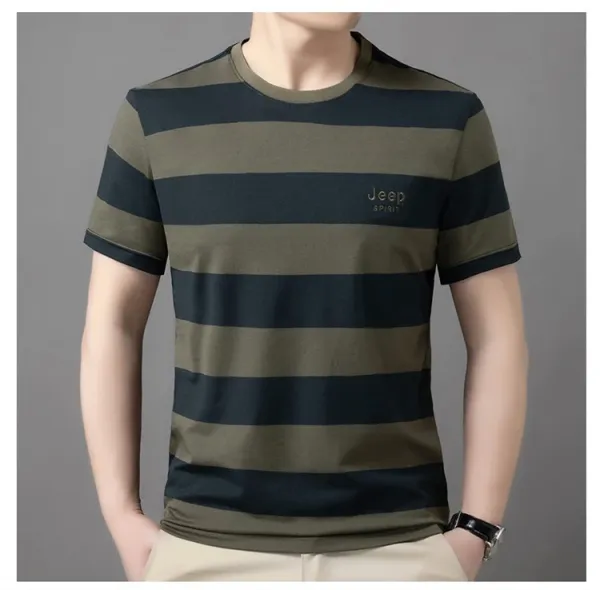 Design Jeep Spirit Striped Crew Neck T-Shirt Brown and Navy T-Shirts - 16