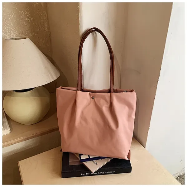 Design Tote Bag White with Brown Leather Handles - 35