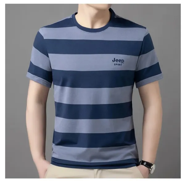 Design Jeep Spirit Striped Crew Neck T-Shirt Brown and Navy T-Shirts - 19