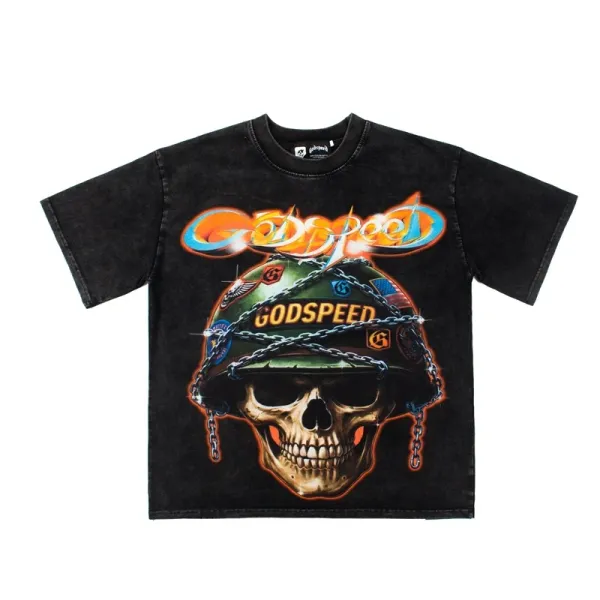 Godspeed Skeleton Newspaper Graphic T-Shirt Black - 9