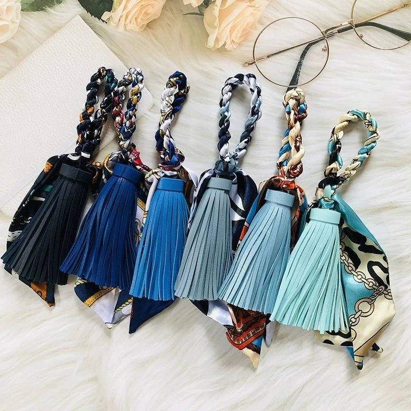Hermès Silk Scarf Keychain with Blue Tassel and Nautical Print Accessories - 15