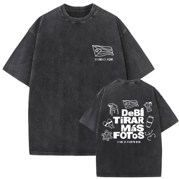 Design Puerto Rico Flag Graphic Washed Black T-Shirt - 1