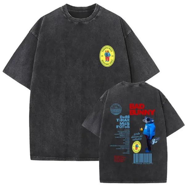 Design Bad Bunny x Puerto Rico 'Debi Tirar Más Fotos' Oversized Washed Black T-Shirt Tops.t Shirts - 1