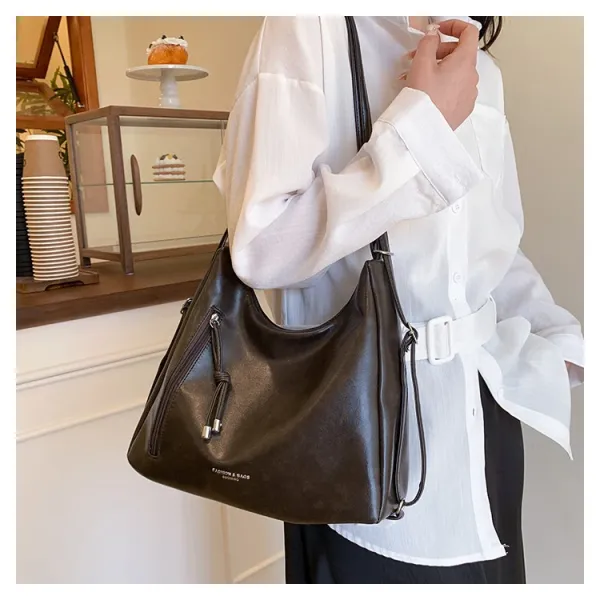 Design Fashion & Bags Hobo Bag Brown Leather-Effect Shoulder Bag Shoulder Bags - 19