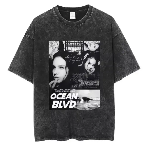 Design Ocean Blvd Graphic Print Acid Wash T-Shirt T-Shirts - 1