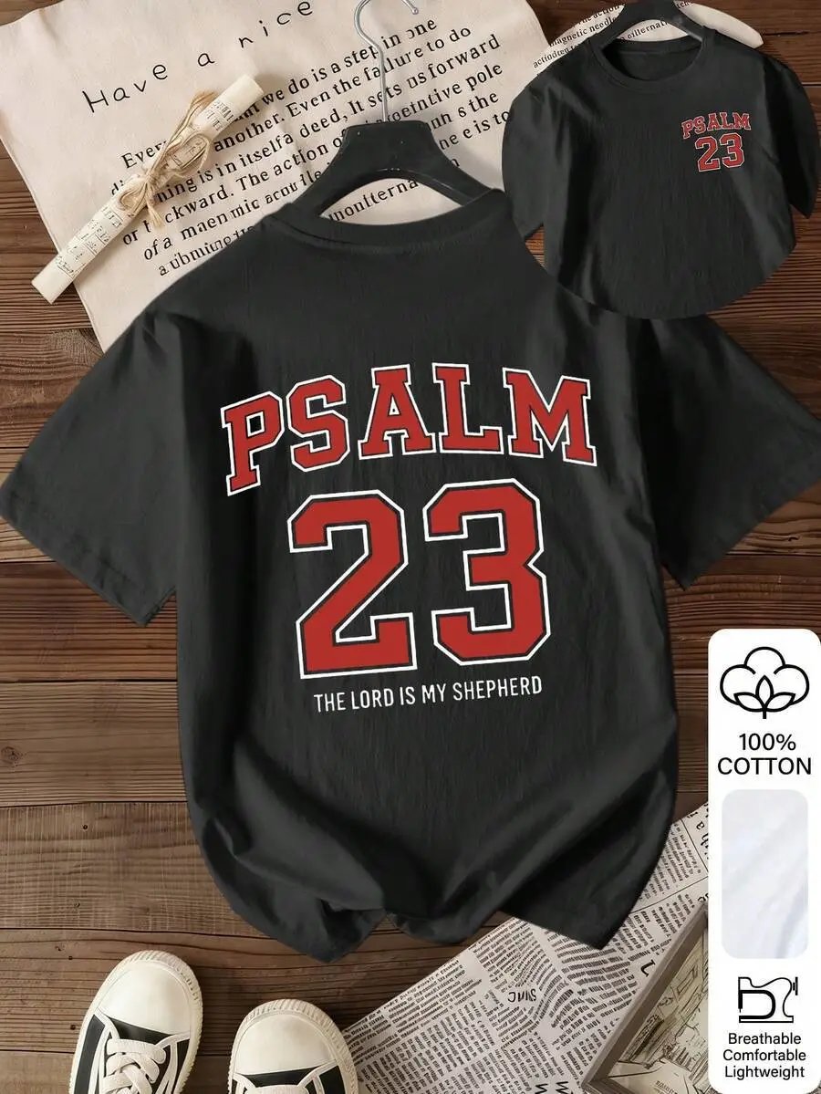 Design Psalm 23 Red Print Black T-Shirt - 7