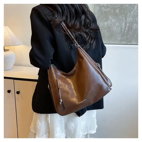 Design Fashion & Bags Hobo Bag Brown Leather-Effect Shoulder Bag Shoulder Bags - 24