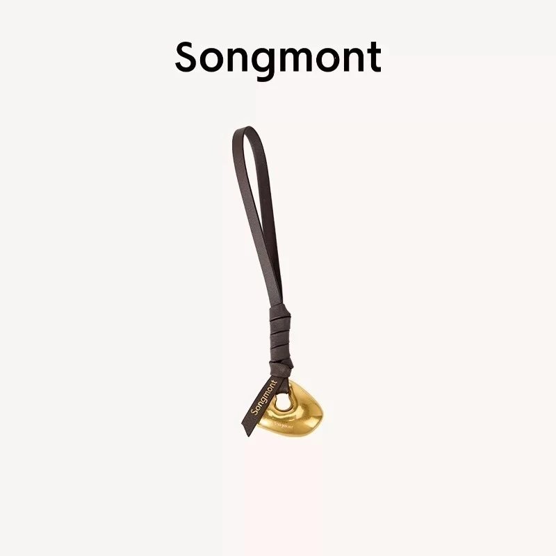 Design Songmont Stone Pendant Keychain Brown Leather Gold Metal Jewelry