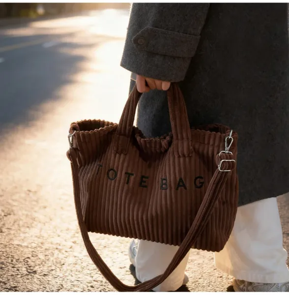 Design Corduroy Tote Bag Beige - 25