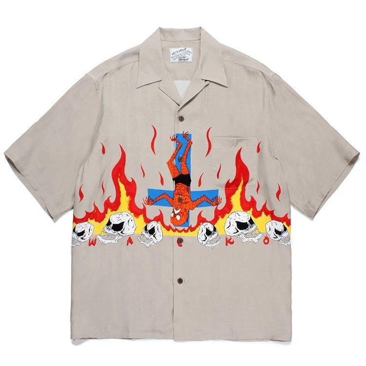 Design Wacko Maria Hawaiian Shirt Black Multicolor Graphic Print Shirt - 4