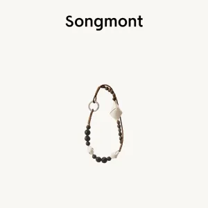 Design Songmont Beaded Leather Keychain Brown and White Accessories Jewelry