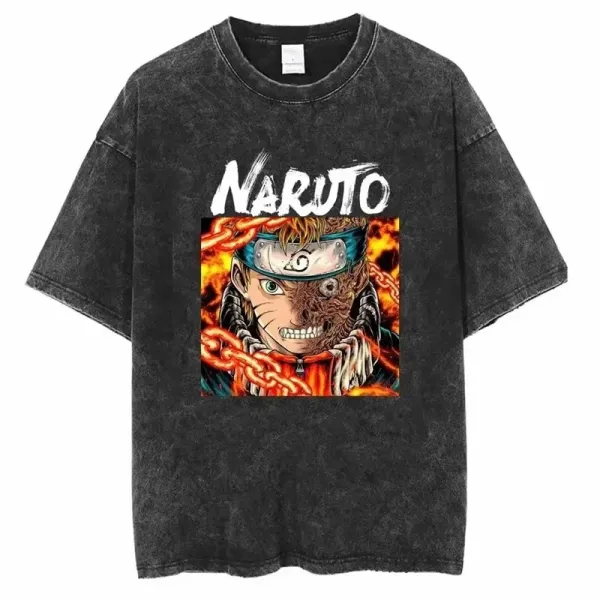 Design Naruto Graphic Print Acid Wash Black T-Shirt T-Shirts - 1