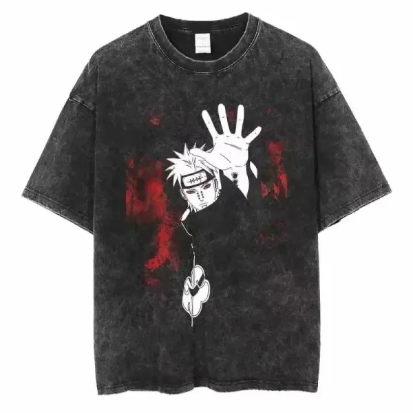 Design Naruto Akatsuki T-Shirt Black Acid Wash - 1