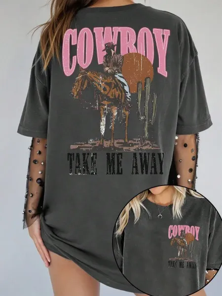 Design Pink Pony Club Graphic Oversized T-Shirt Charcoal Gray T-Shirts - 7