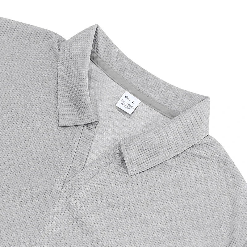 Design Waffle Knit Polo Shirt Light Gray Tops Polo - 15