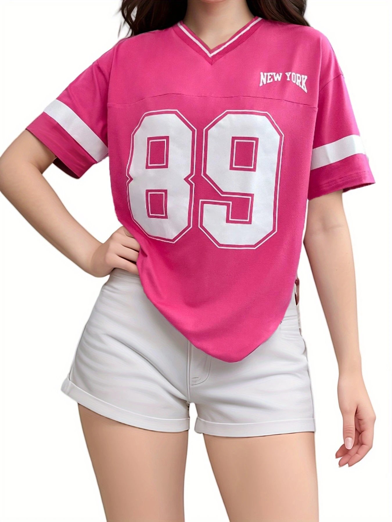 Design Football Jersey Style T-Shirt Purple with '89' and 'New York' Print - 4