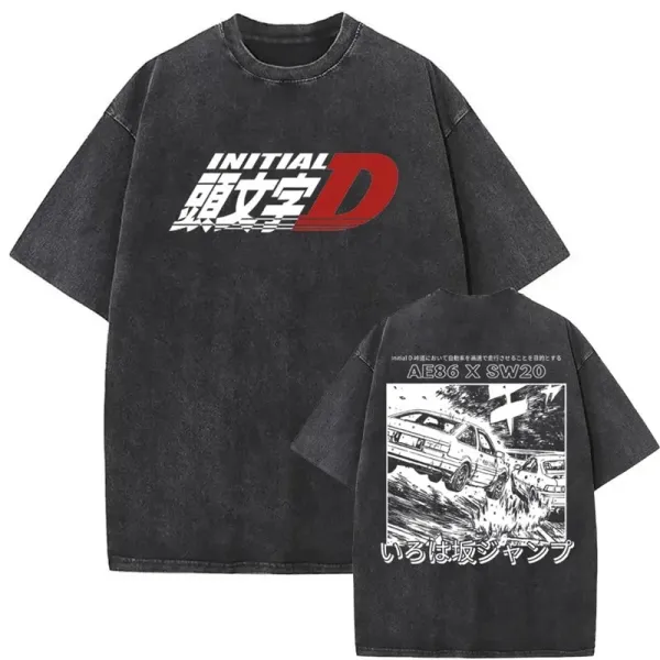 Design Initial D AE86 X SW20 Graphic Washed Black T-Shirt T-Shirts - 1