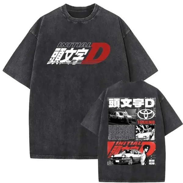 Design Initial D Graphic Print Washed Black T-Shirt T-Shirts - 1